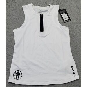 Craft Cycling Tank Top Womens Small White Mesh Back Sleeveless 1/4 Zip Pullover